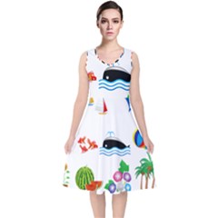 Summer Dolphin Whale V-neck Midi Sleeveless Dress  by Alisyart