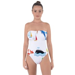 Summer Dolphin Whale Tie Back One Piece Swimsuit