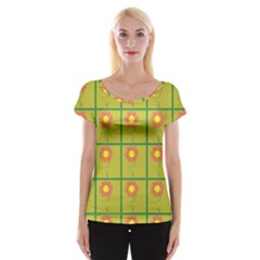 Sunflower Pattern Cap Sleeve Top by Alisyart