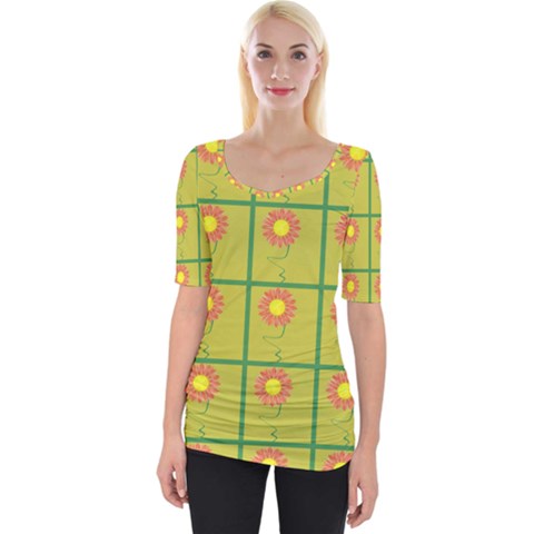 Sunflower Pattern Wide Neckline Tee by Alisyart