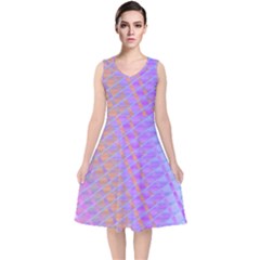 Diagonal Line Design Art V-neck Midi Sleeveless Dress 