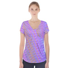 Diagonal Line Design Art Short Sleeve Front Detail Top