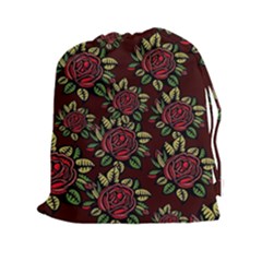 Roses Red Drawstring Pouch (xxl) by WensdaiAmbrose