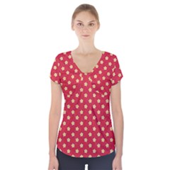 Red Hot Polka Dots Short Sleeve Front Detail Top by WensdaiAmbrose