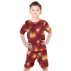 Leaf Leaves Bokeh Background Kids  Tee And Shorts Set by Mariart