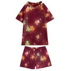 Leaf Leaves Bokeh Background Kids  Swim Tee And Shorts Set