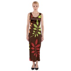 Leaves Foliage Pattern Design Fitted Maxi Dress by Mariart