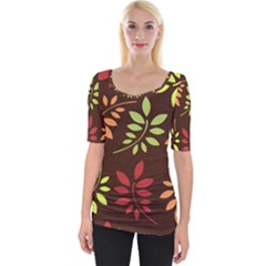 Leaves Foliage Pattern Design Wide Neckline Tee