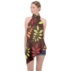 Leaves Foliage Pattern Design Halter Asymmetric Satin Top by Mariart
