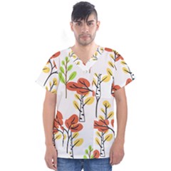 Tree Auntumn Leaf Men s V-neck Scrub Top