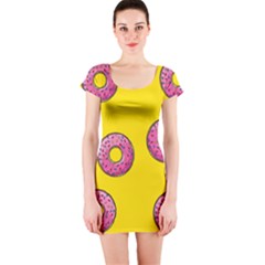 Background Donuts Sweet Food Short Sleeve Bodycon Dress