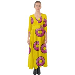 Background Donuts Sweet Food Button Up Boho Maxi Dress by Alisyart
