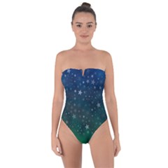 Background Blue Green Stars Night Tie Back One Piece Swimsuit