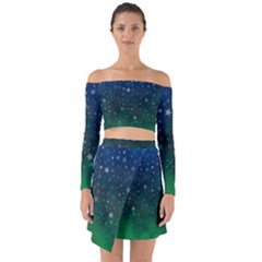 Background Blue Green Stars Night Off Shoulder Top With Skirt Set