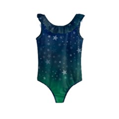 Background Blue Green Stars Night Kids  Frill Swimsuit