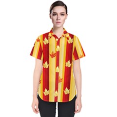 Autumn Fall Leaves Vertical Women s Short Sleeve Shirt