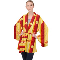 Autumn Fall Leaves Vertical Velvet Kimono Robe by Alisyart