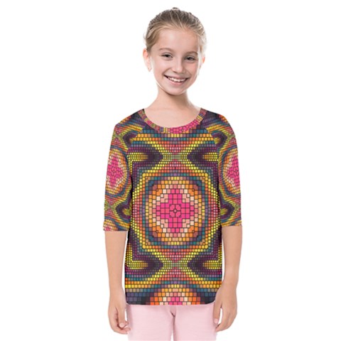 Kaleidoscope Art Pattern Ornament Kids  Quarter Sleeve Raglan Tee by Pakrebo