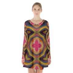 Kaleidoscope Art Pattern Ornament Long Sleeve Velvet V-neck Dress by Pakrebo