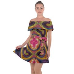 Kaleidoscope Art Pattern Ornament Off Shoulder Velour Dress