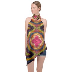 Kaleidoscope Art Pattern Ornament Halter Asymmetric Satin Top