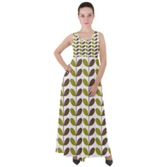 Leaf Plant Pattern Seamless Empire Waist Velour Maxi Dress