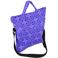 Decor Pattern Blue Curved Line Fold Over Handle Tote Bag