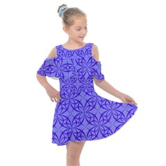 Decor Pattern Blue Curved Line Kids  Shoulder Cutout Chiffon Dress