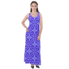 Decor Pattern Blue Curved Line Sleeveless Velour Maxi Dress