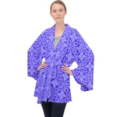 Decor Pattern Blue Curved Line Velvet Kimono Robe