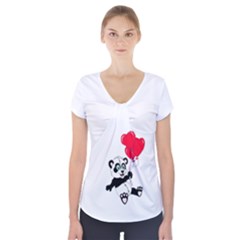 Panda Valentine Short Sleeve Front Detail Top by retrotoomoderndesigns