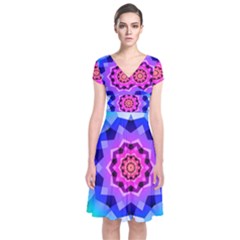 Ornament Kaleidoscope Short Sleeve Front Wrap Dress