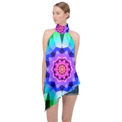 Ornament Kaleidoscope Halter Asymmetric Satin Top