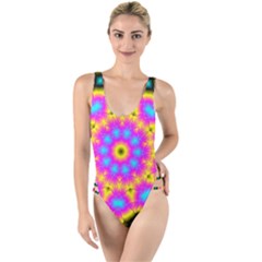 Background Fractal Structure High Leg Strappy Swimsuit