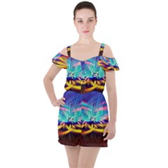 Colorful Chakra Lsd Spirituality Ruffle Cut Out Chiffon Playsuit