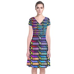 Pattern Background Creativity Short Sleeve Front Wrap Dress