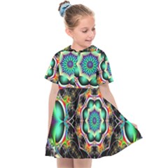 Fractal Chaos Symmetry Psychedelic Kids  Sailor Dress