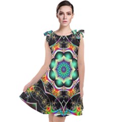 Fractal Chaos Symmetry Psychedelic Tie Up Tunic Dress by Pakrebo