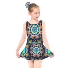 Fractal Chaos Symmetry Psychedelic Kids  Skater Dress Swimsuit by Pakrebo