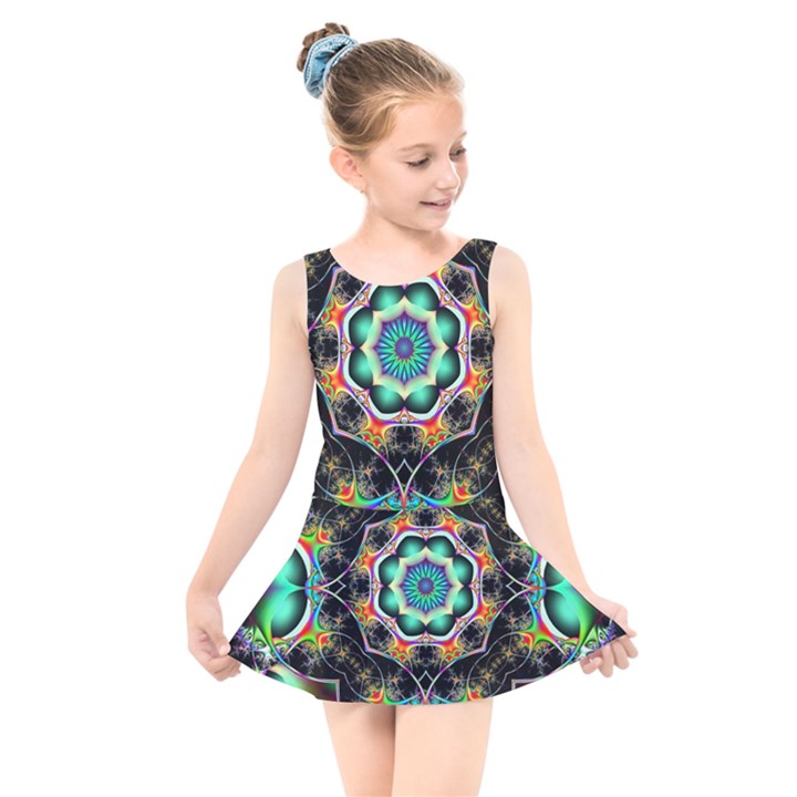 Fractal Chaos Symmetry Psychedelic Kids  Skater Dress Swimsuit