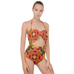 Fractals Graphic Fantasy Colorful Scallop Top Cut Out Swimsuit
