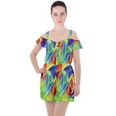 Modern Art Fractal Background Ruffle Cut Out Chiffon Playsuit