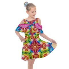 Pattern Tile Background Image Deco Kids  Shoulder Cutout Chiffon Dress