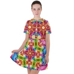 Pattern Tile Background Image Deco Short Sleeve Shoulder Cut Out Dress 