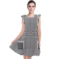 Construction Background Geometric Tie Up Tunic Dress