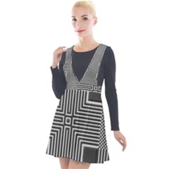 Construction Background Geometric Plunge Pinafore Velour Dress