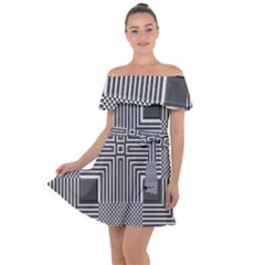 Construction Background Geometric Off Shoulder Velour Dress