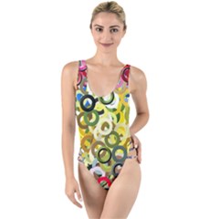 Pattern Background Abstract Color High Leg Strappy Swimsuit