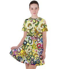 Pattern Background Abstract Color Short Sleeve Shoulder Cut Out Dress 