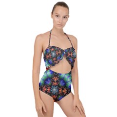 Mosaic Kaleidoscope Form Pattern Scallop Top Cut Out Swimsuit